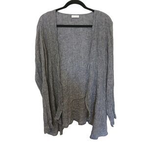 Pure Jill Cardigan Womens Large Navy  Linen Crinkle Open Front Lightweight Drape